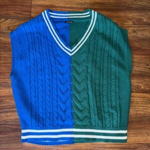 wild fable Blue and Green Cable-Knit V-Neck Sweater Vest